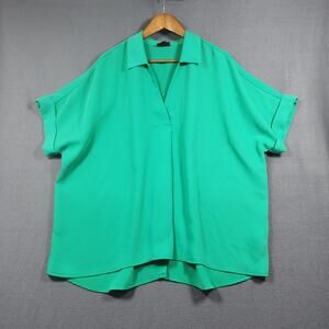 J Jill Womens Top Plus Size 2X Green Wearever Collection Easy Care Popover Boxy
